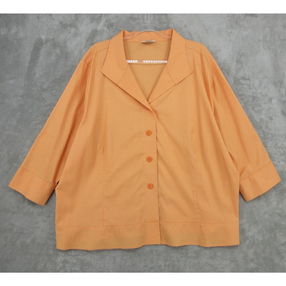 Coldwater Creek Shirt Womens Size 3X Orange Gingham Button Front Office Career